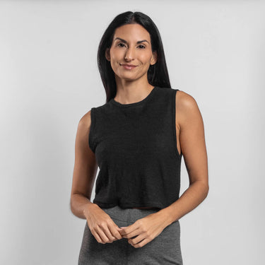 womens eco friendly crop tank featherweight color black