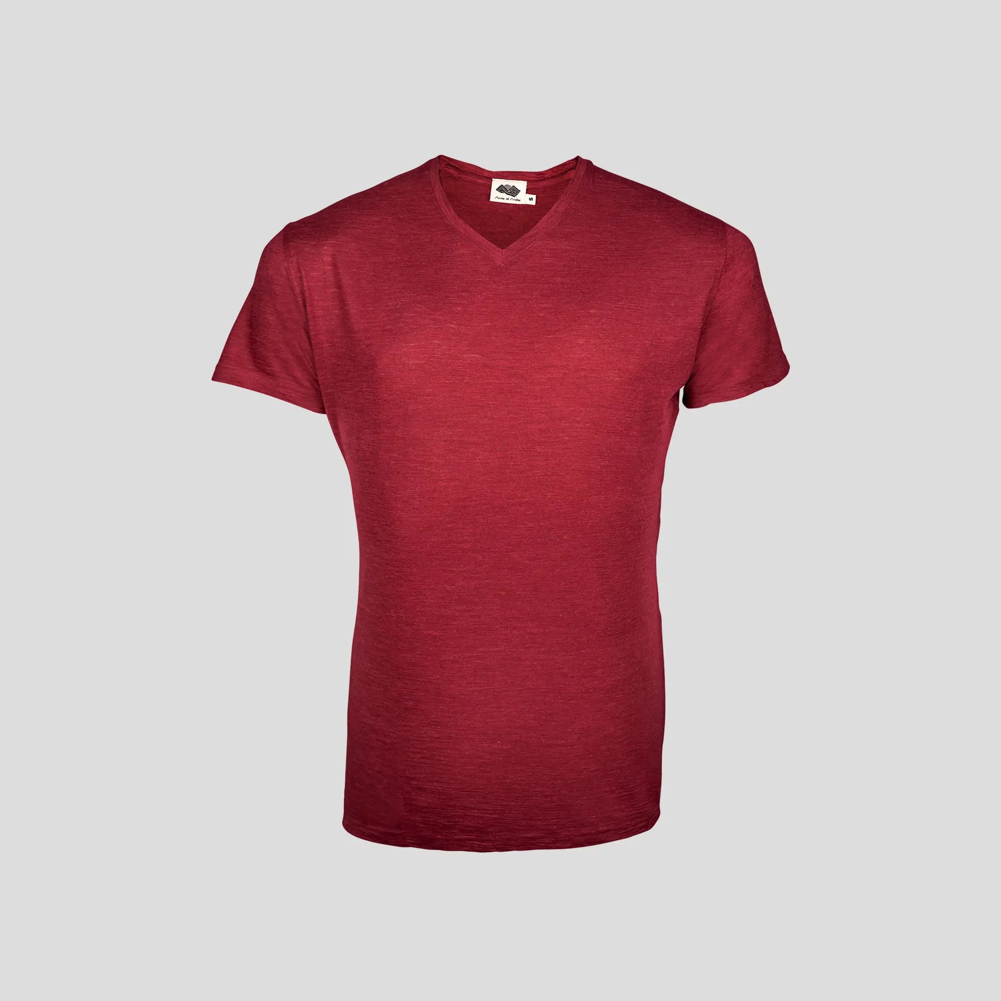 Men's Alpaca Wool T-Shirt: 160 Ultralight V-Neck color Natural Red