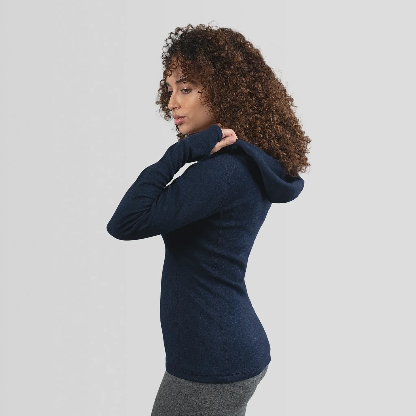 womens eco friendly baselayer hoodie halfzip color navy blue