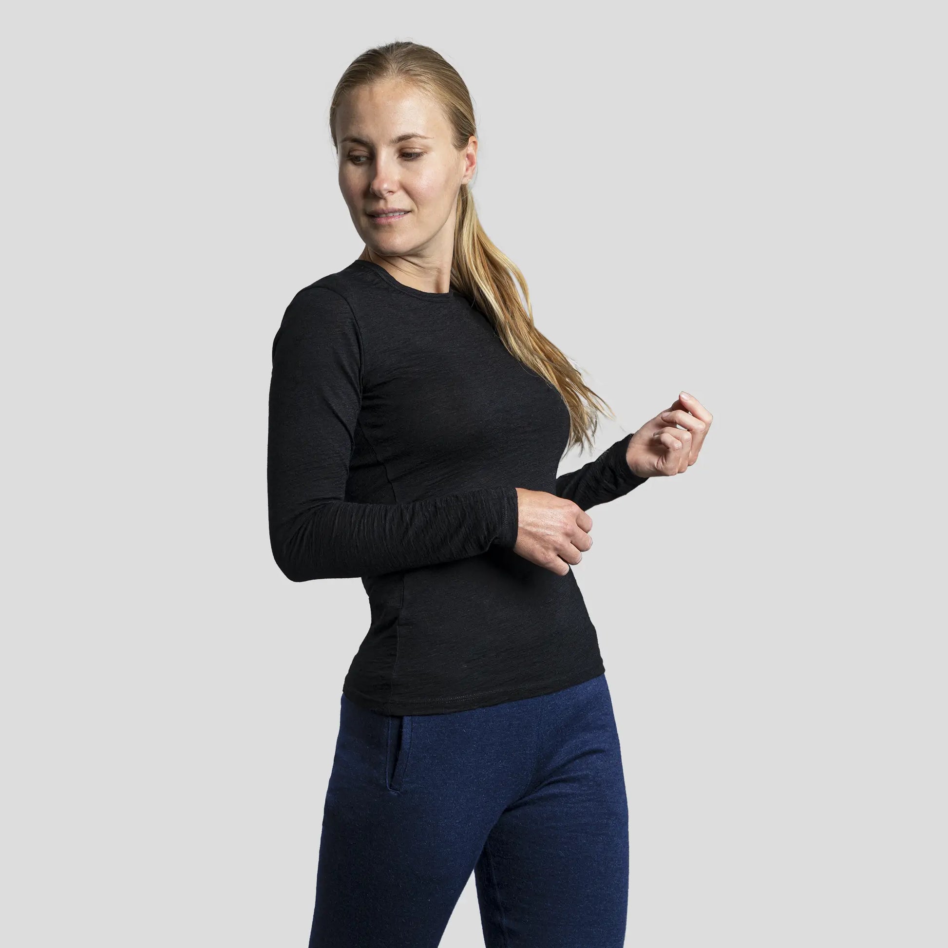 womens most sustainable long sleeve shirt color black